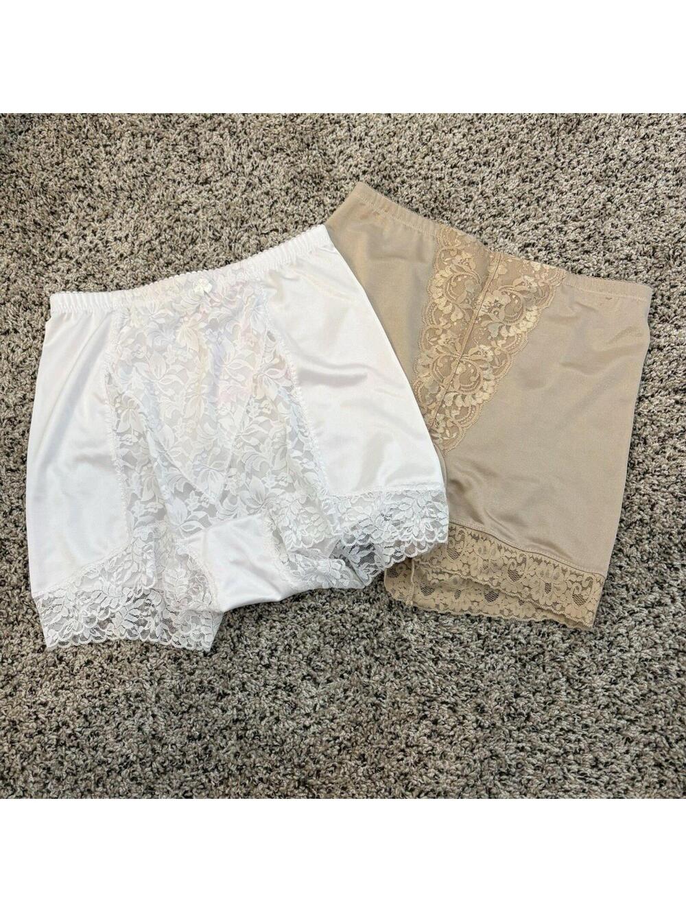 Vintage 2 Pc Girdle Shapewear XL Lace Nude White Retro Pin Up Lingerie Boudoir
